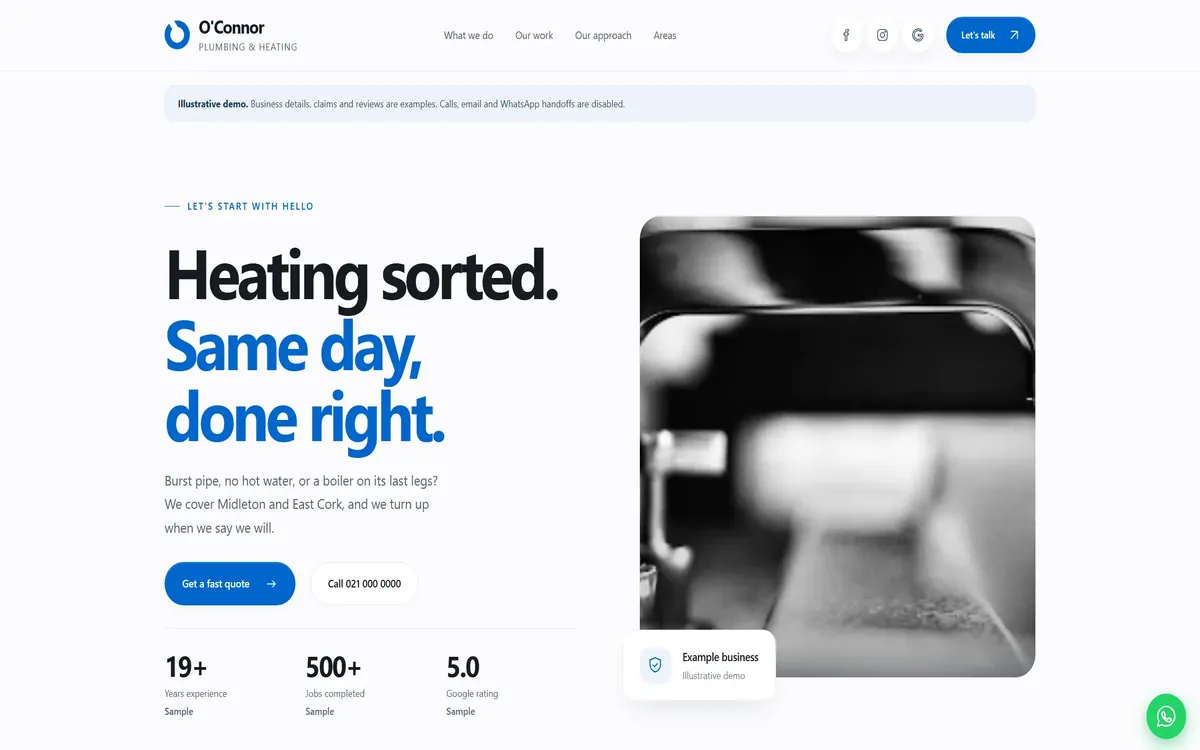 Plumbers & heating website template, light version